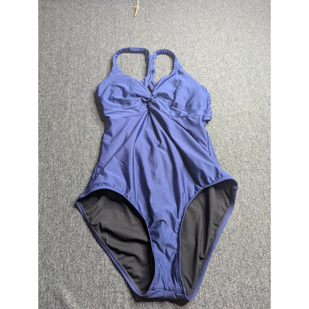 Boston Proper Blue Twist Front Keyhole Back One Piece Swimsuit Size 14‎ 835783